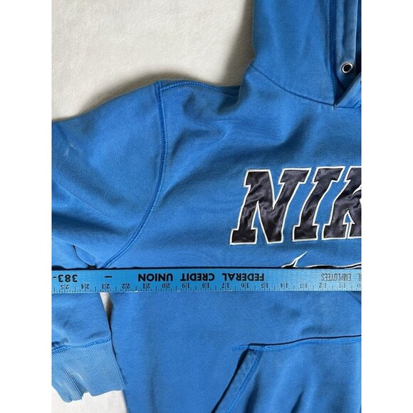 Vintage Nike Hoodie Sweatshirt Size L Blue Embroidered Spell Out Y2K Stain Faded - Picture 6 of 12